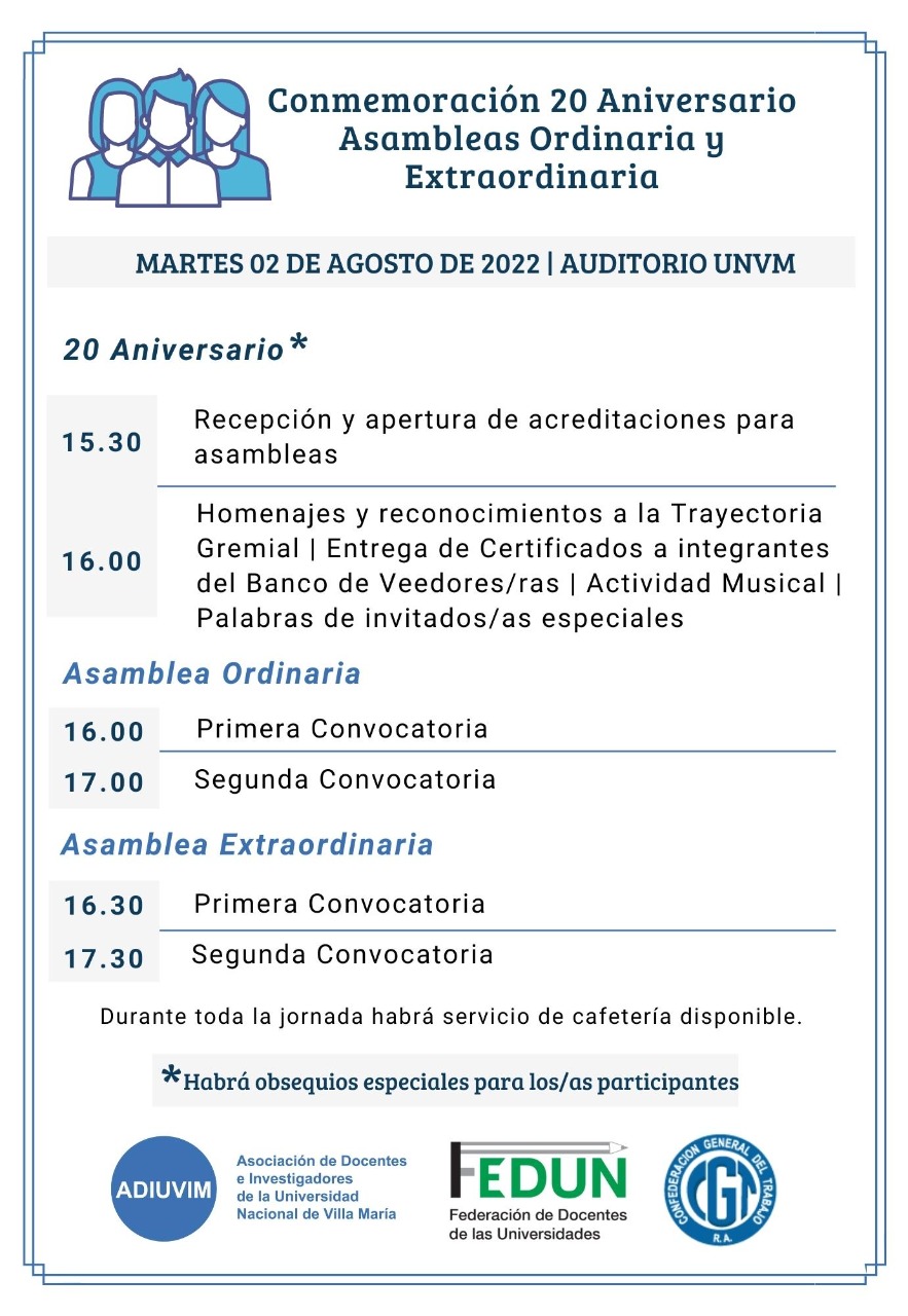 Conmemoración 20 aniversario de ADIUVIM /Asambleas Ordinaria y Extraordinaria