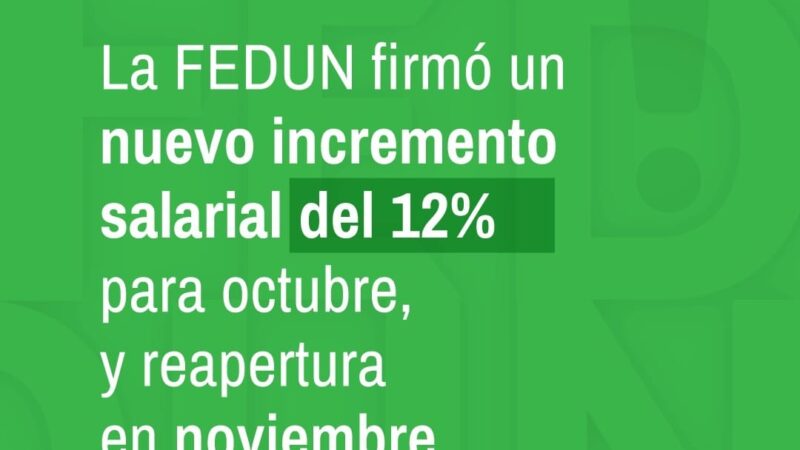 FEDUN firmo hoy un aumento del 12%, actualización de la garantía salarial y reapertura en noviembre