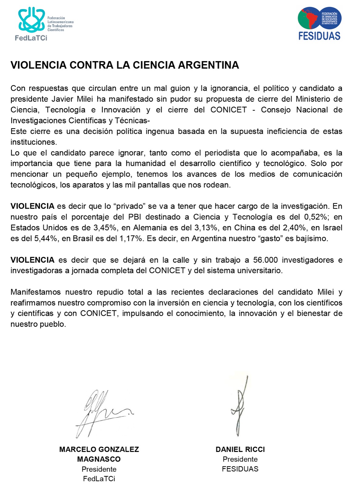 Violencia contra la Ciencia Argentina