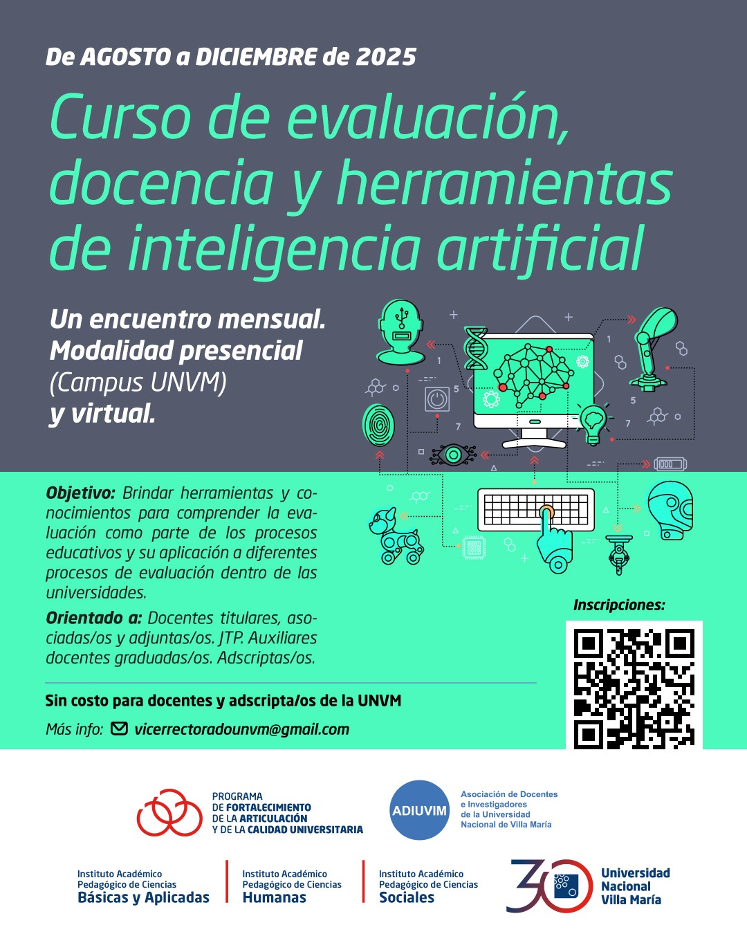 ADIUVIM y la UNVM lanzamos curso gratuito sobre evaluación, docencia y herramientas de inteligencia artificial