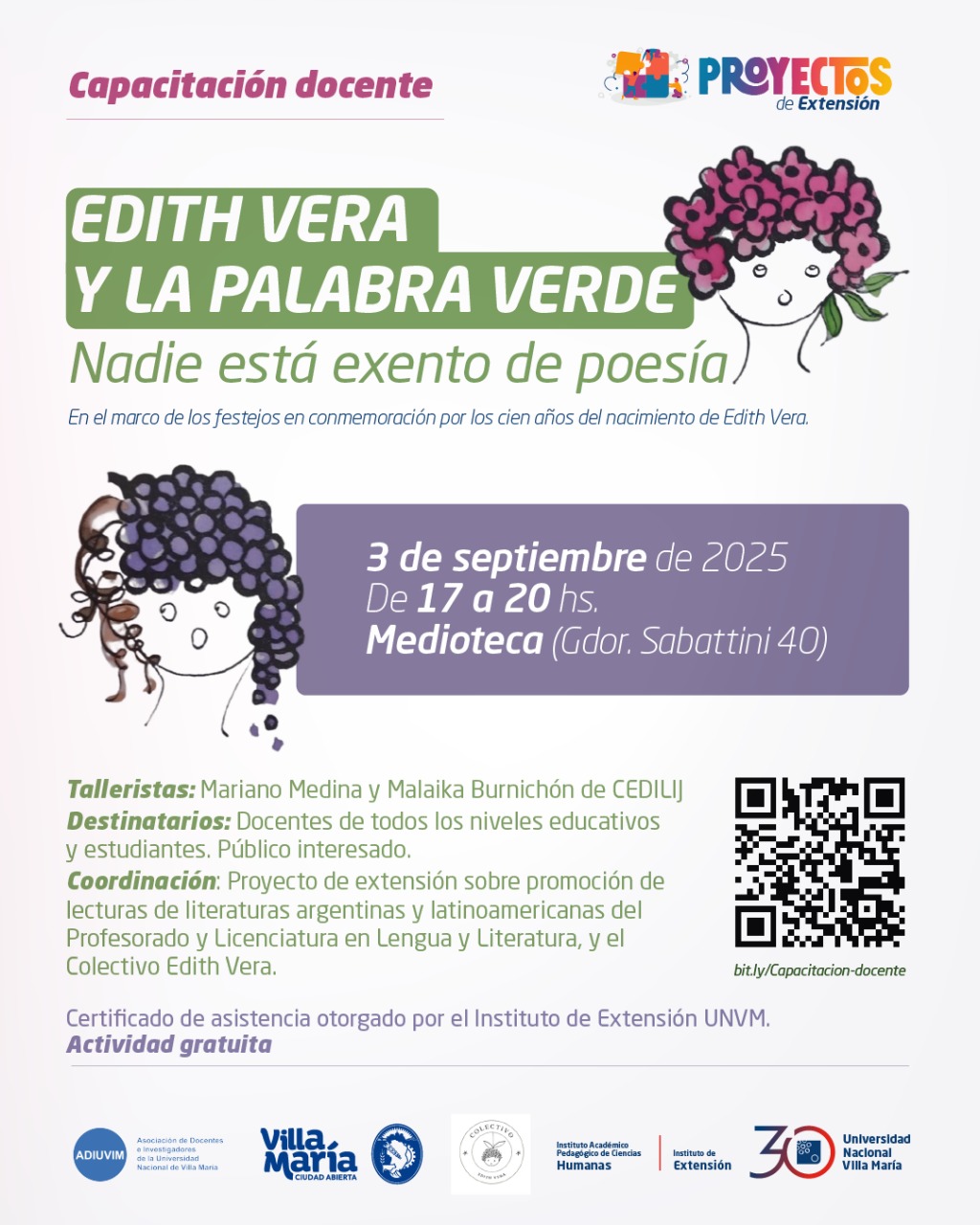 Invitamos a participar de capacitación a 100 años del nacimiento de Edith Vera