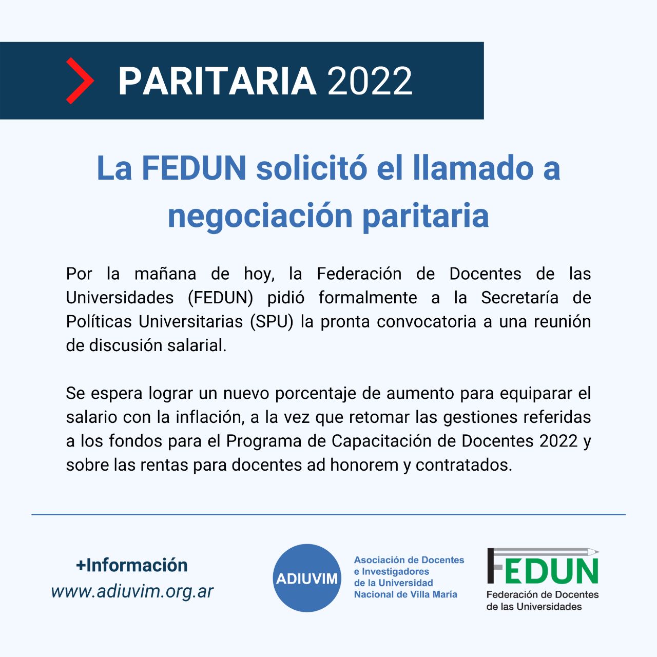FEDUN solicitó el llamado a negociación paritaria