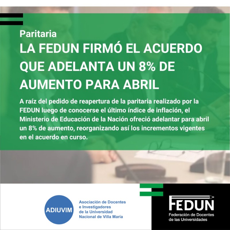 FEDUN firmó un adelanto del 8% de aumento para abril